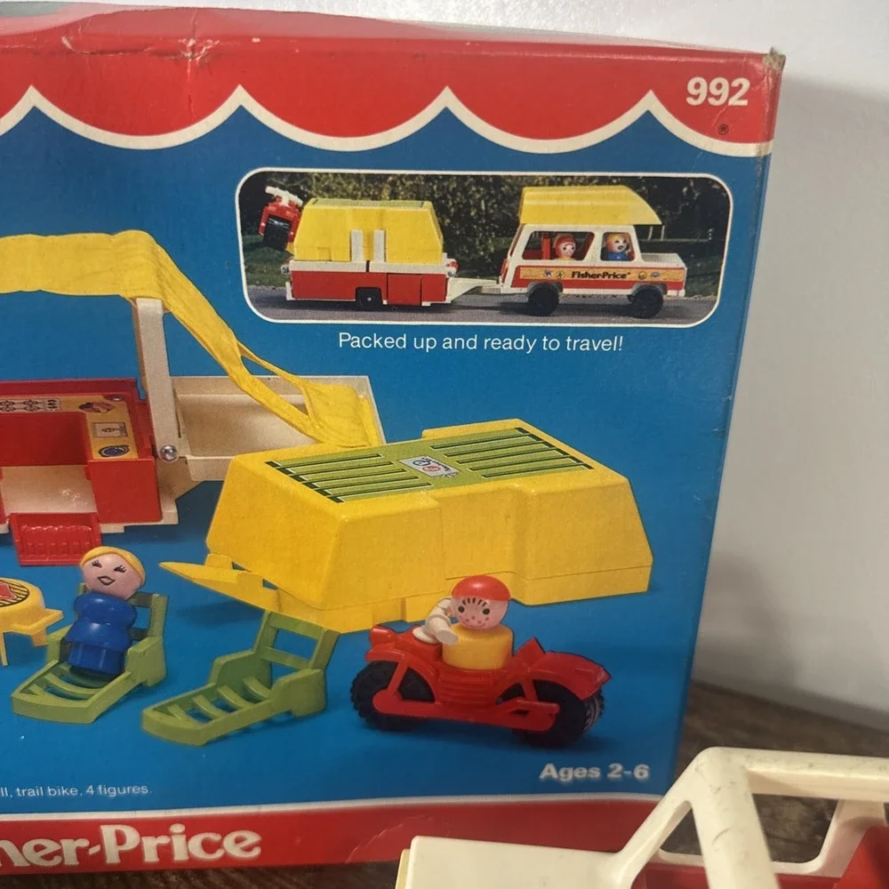 Vintage Fisher‎ Price Little People #992 Pop Up CAR & CAMPER Complete HTF BOX